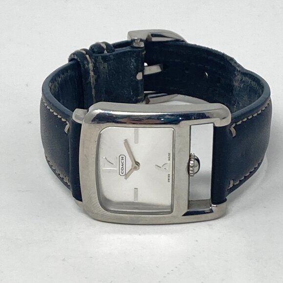 Coach Watch Women 29mm Silver Tone Swiss Made Black Leather New Battery 8.25" - Picture 10 of 15